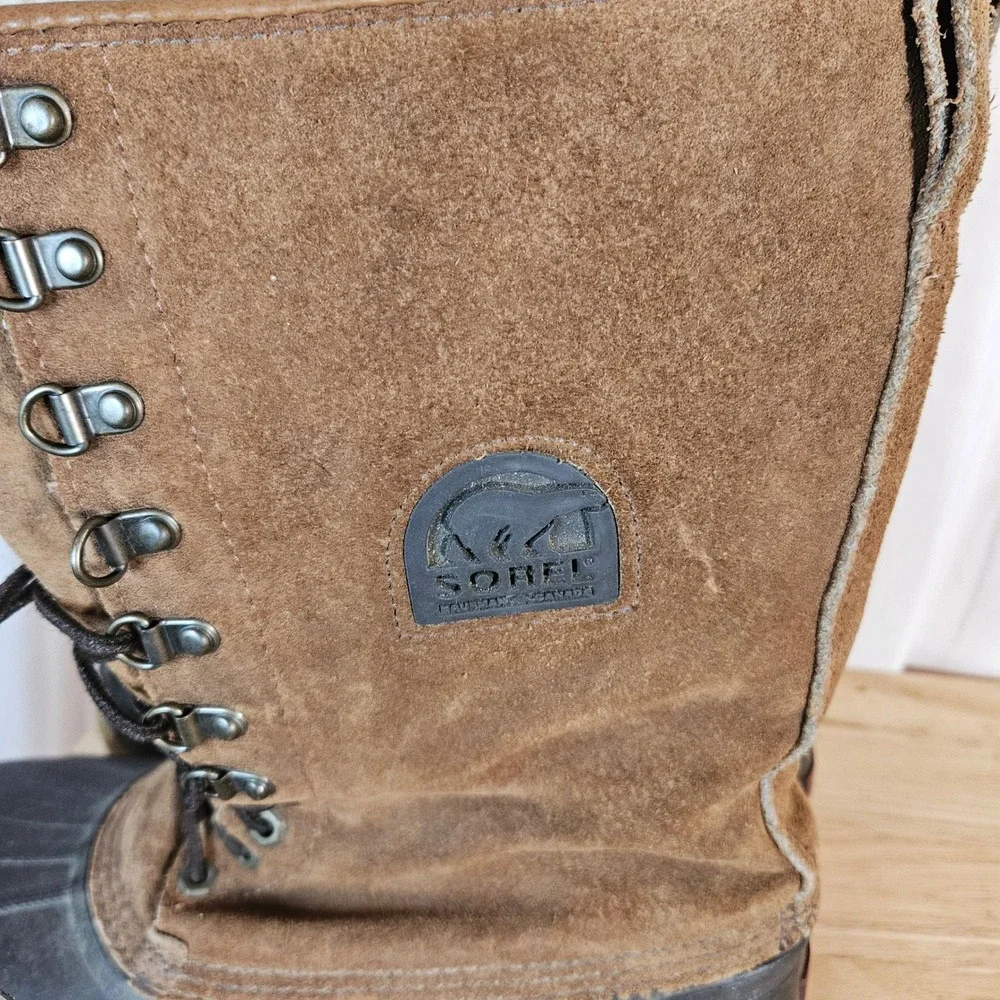 Sorel Kaufman Sherpa Lined Winter Boots Mens 9 Leather Suede Duck Outdoor Rugged